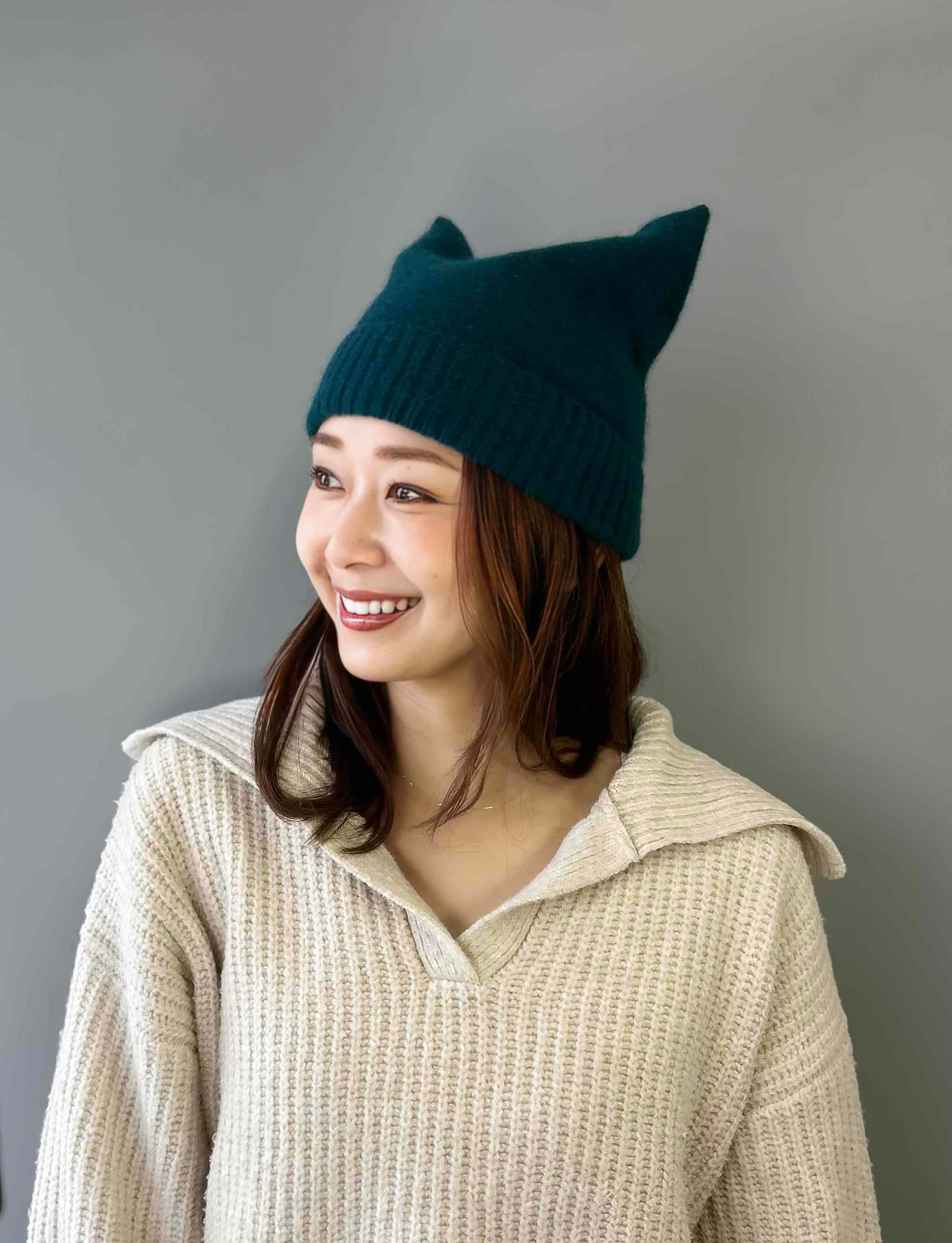 H-25-67｜フォックス混 猫耳ニットキャップ