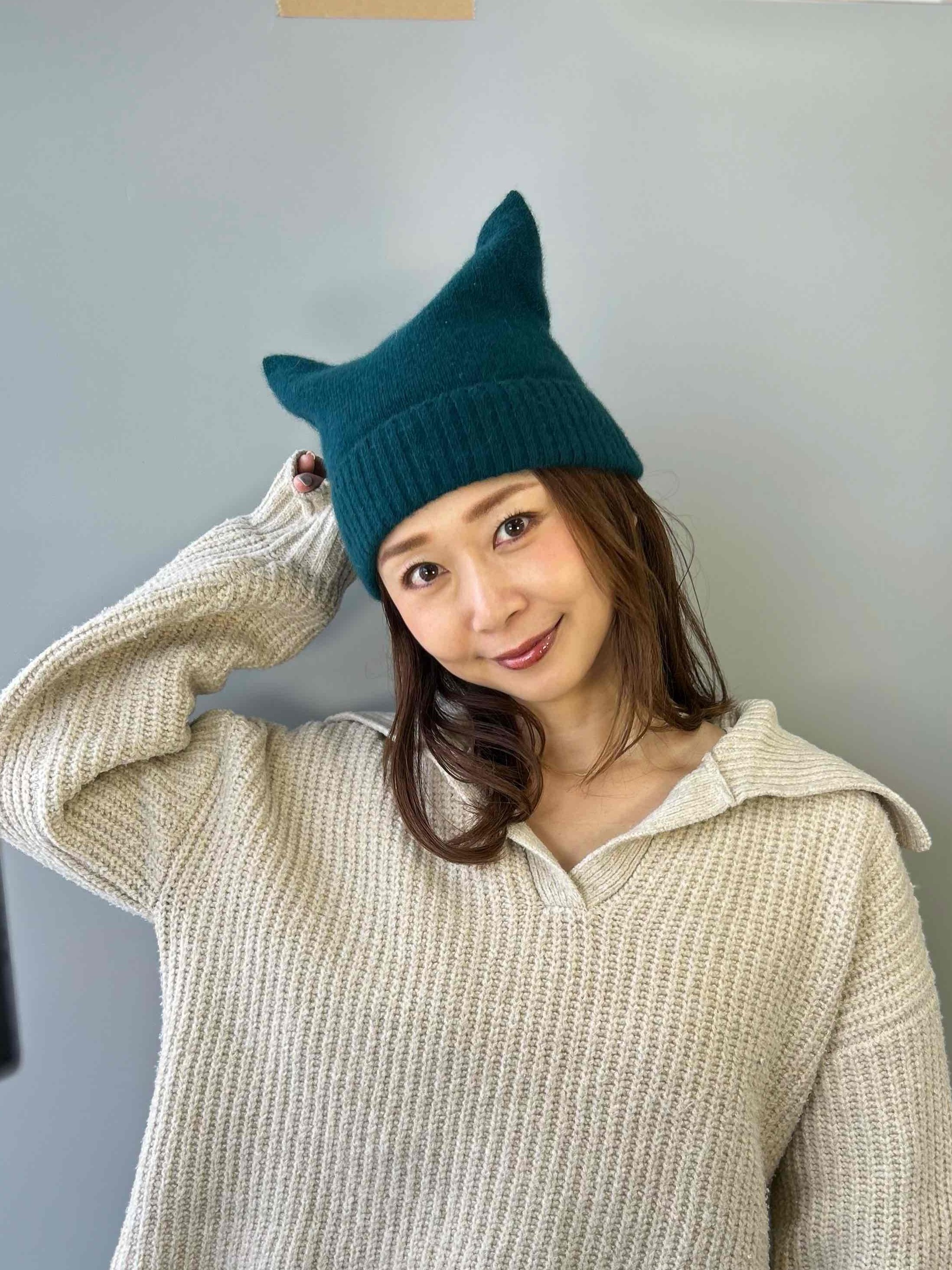 H-25-67｜フォックス混 猫耳ニットキャップ